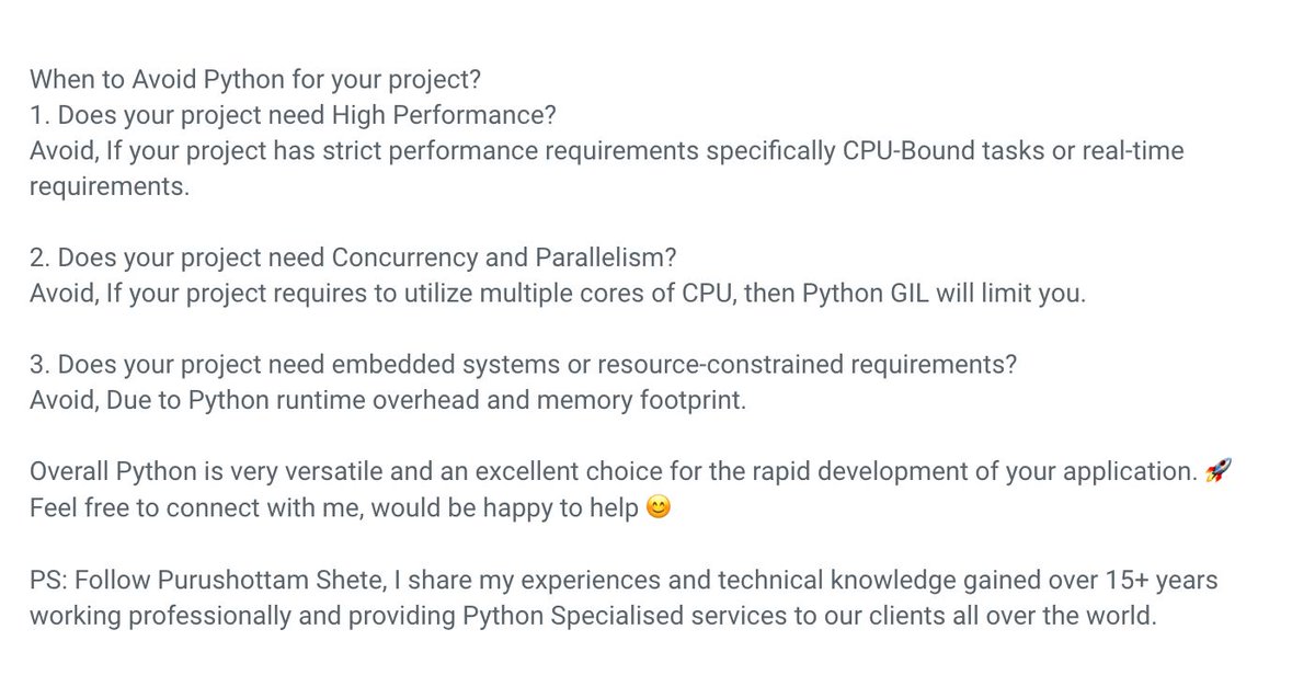 purushottamshet's tweet image. When to choose Python for your project? 

#Python #RapidDevelopment #TechTwitter