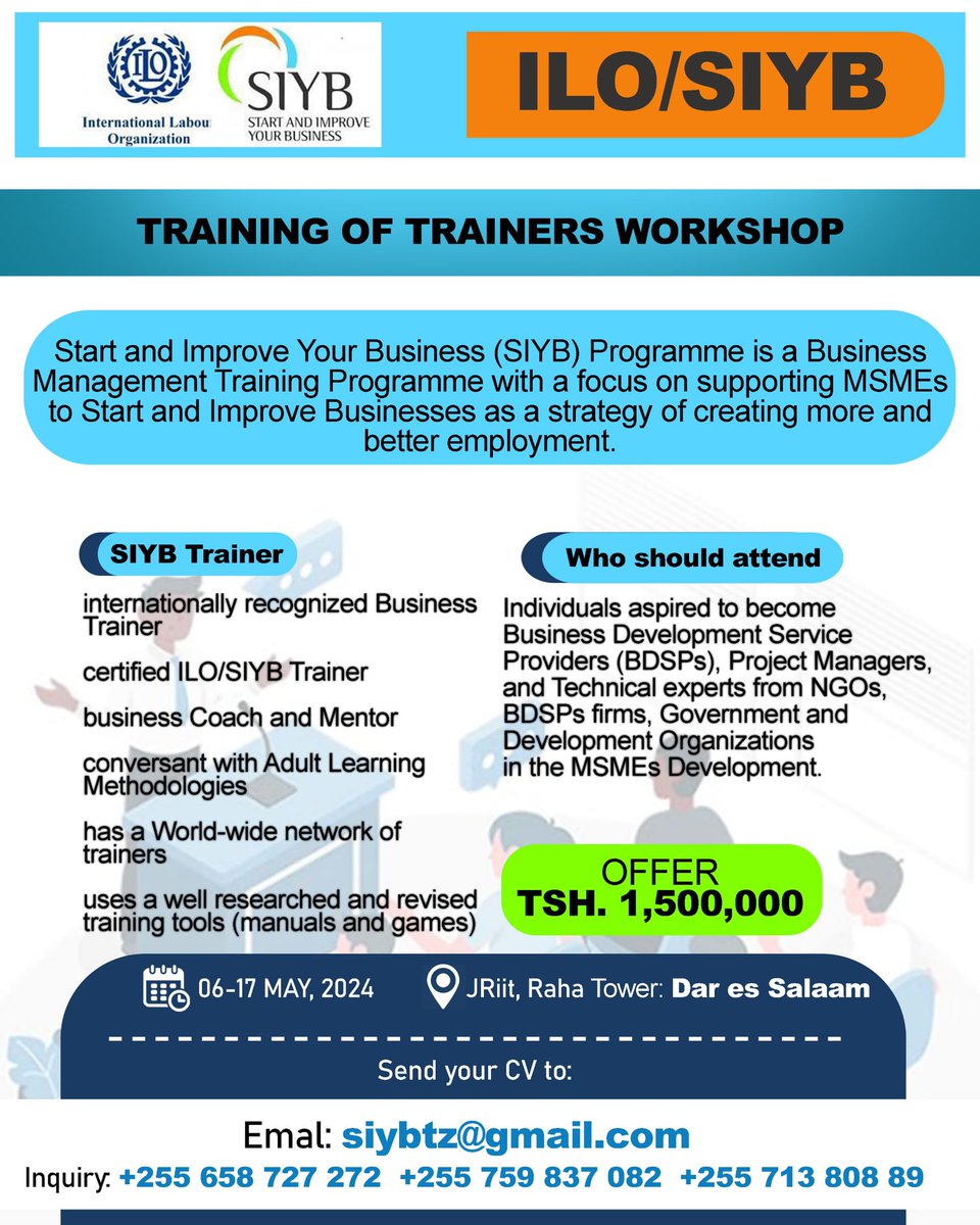 Do you want to become a World recognized Business Management Trainer, Coach and Mentor?

Are you a Business Management Training firm but lacks well developed training tools? 

Here is your chance.

Send your CV to: siybtz@gmail.com

 #entrepreneurship #bsps #economicdevelopment