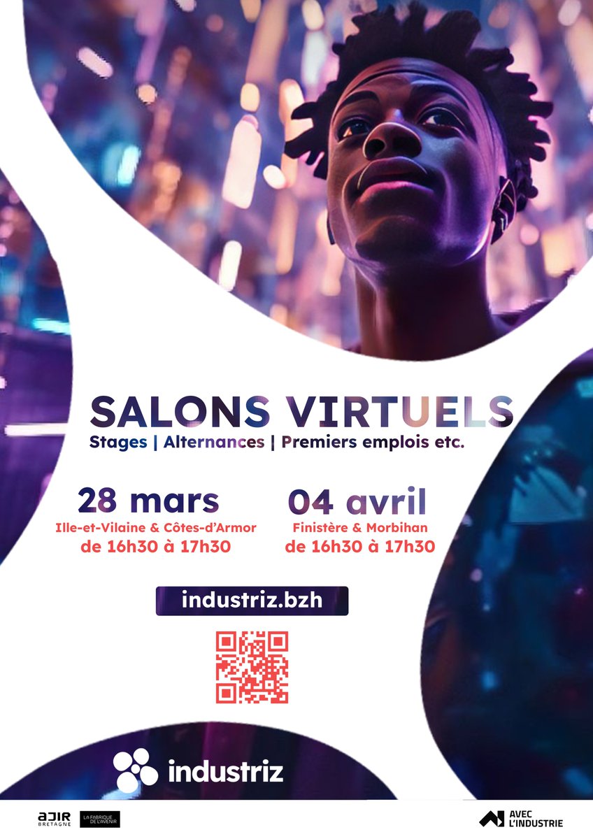 Salons virtuels INDUSTRIZ 
INDUSTRIZ est la nouvelle plateforme web dédiée à l’attractivité des métiers industriels.
Jeudi 28/03 pour rencontrer des entreprises du 35 et 22
 bit.ly/3x1euci
Jeudi 04/04 pour rencontrer des entreprises du 29 et 56
 bit.ly/4akc5HW