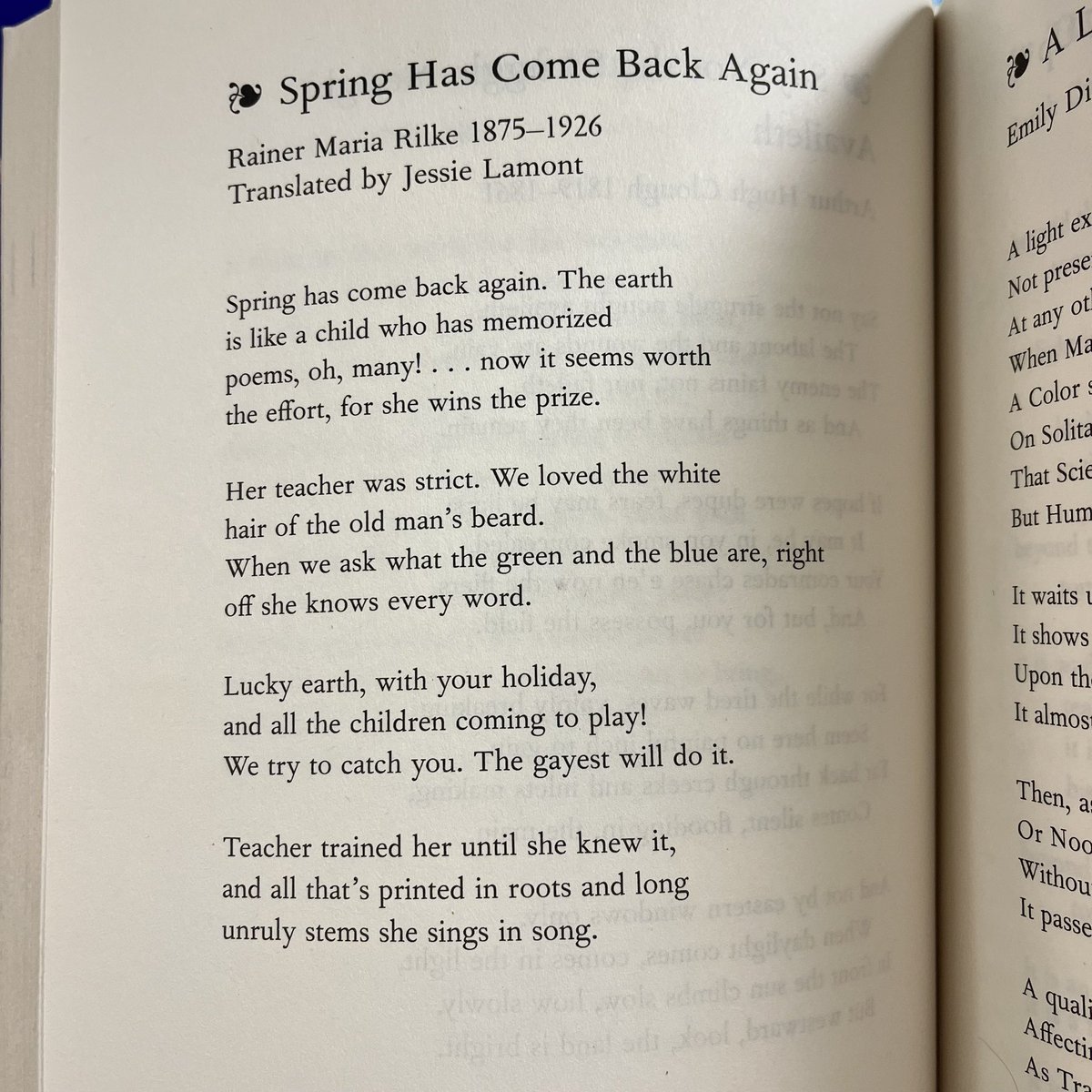 kunzum's tweet image. Celebrating World Poetry Day with Rilke's beautiful ode to spring, "Spring Has Come Back Again."  The earth bursts with new life, like a child reciting a poem learned by heart. What poems fill you with joy? #WorldPoetryDay #Rilke #SpringPoetry