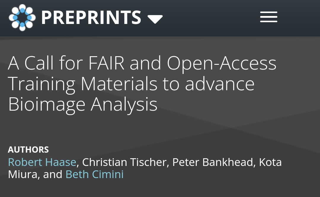 🚨#preprint alert🚨 We formulated 'A Call for FAIR and Open-Access Training Materials to advance Bioimage Analysis' jointly with @tischitischer @petebankhead @cmci_ and @CiminiLab 🔬🖥️📞 doi.org/10.31219/osf.i…