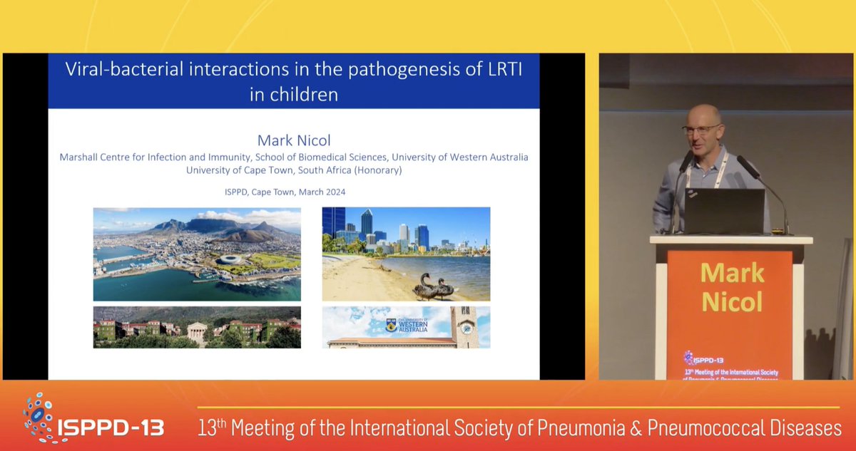 👋 Greetings from South Africa! Prof Mark Nicol attended the 13th Meeting of the International Society of Pneumonia & Pneumococcal Diseases, held in Cape Town. 📚 At the conference, he spoke about viral-bacterial interactions in the pathogenesis of LRTI in children. #UWA #ISPPD