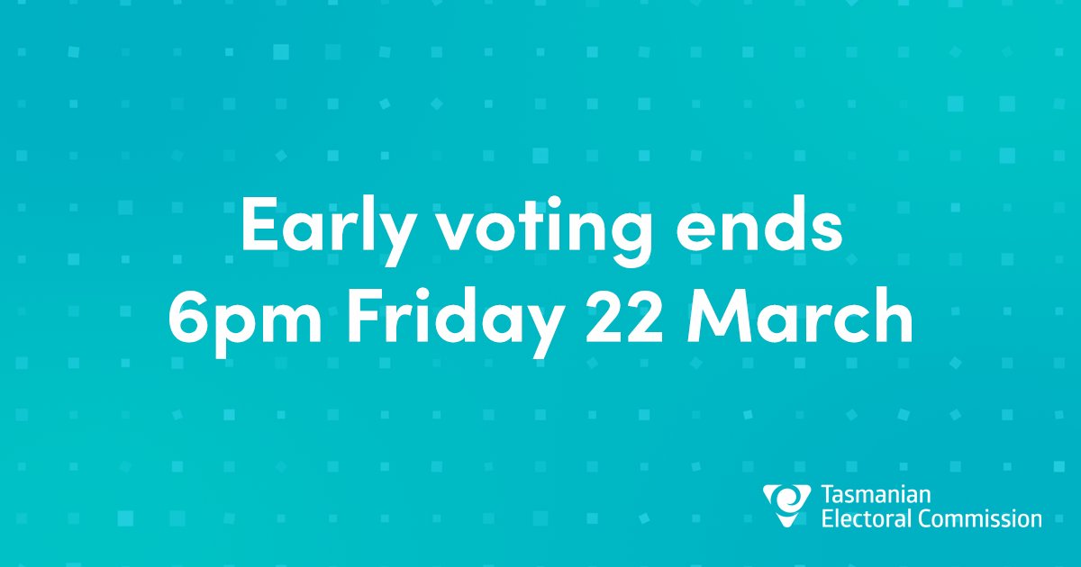 Pre-poll centres are open until 6pm on Friday 22 March. See the TEC website for locations: tec.tas.gov.au/voting #taspol #politas #tasvotes