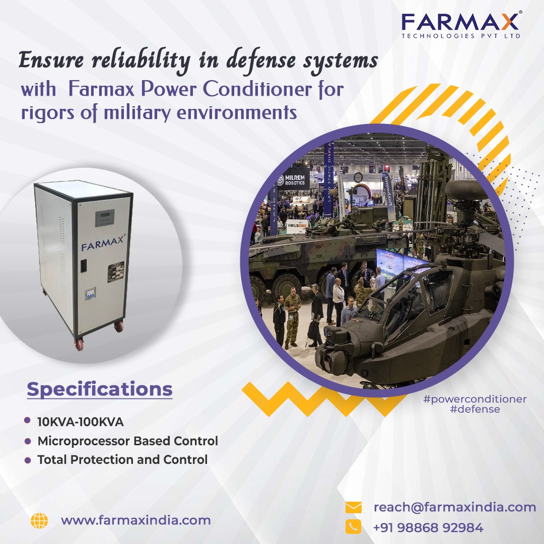 Ensure Reliability in Defense Systems with Farmax Power Conditioner for Rigors of Military Environments
#farmax #powerconditioner #voltagestabilizer #powersupply #electricalprotection #equipmentprotection #VoltageStability #defence #DefenseSystem
