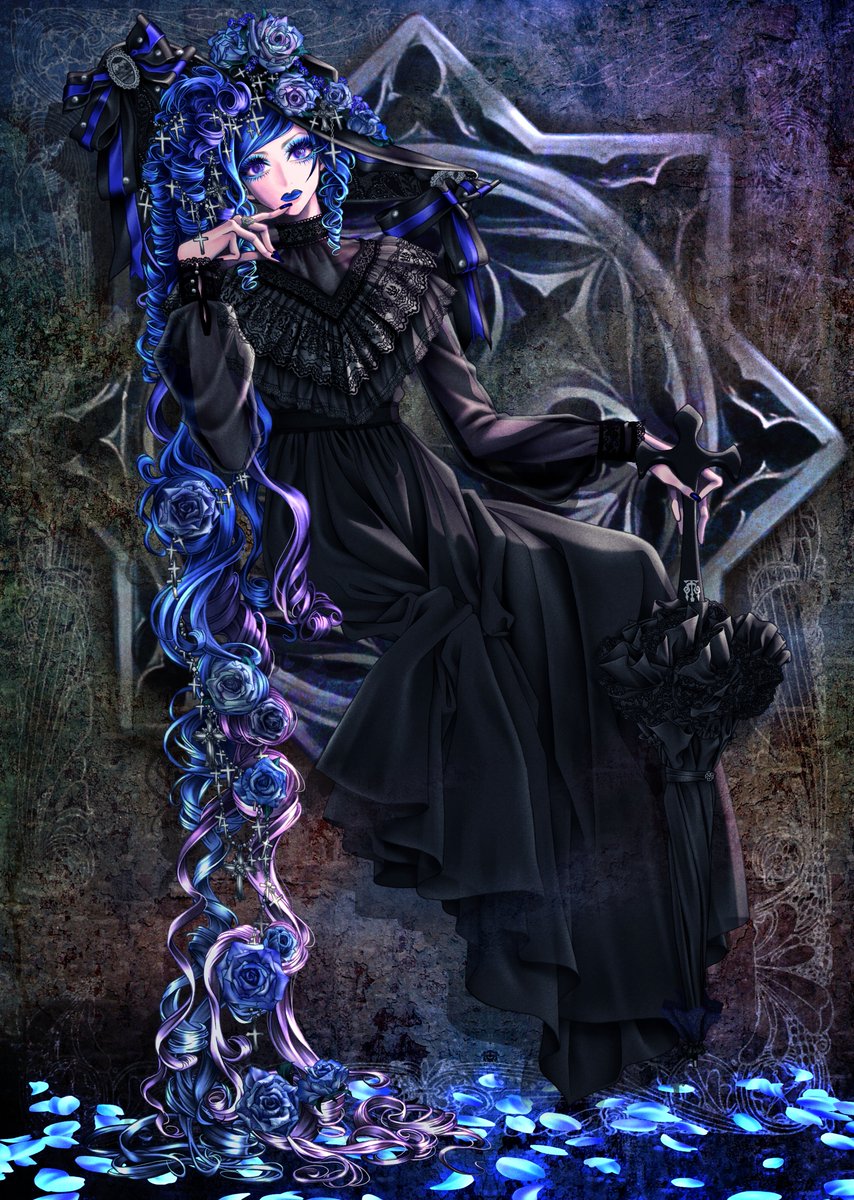 完売済 セレスティアゴシックロングドレス モワティエ 9号 black×blue