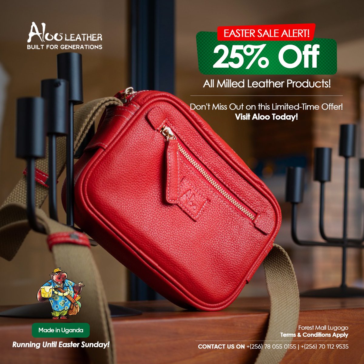 Easter just got even sweeter with 25% off all milled leather products at Aloo Leather! 🐰🌟 Treat yourself or your loved ones to the gift of premium leather this season! Visit us now: Forest Mall, 1st Floor above Standard Chartered Bank