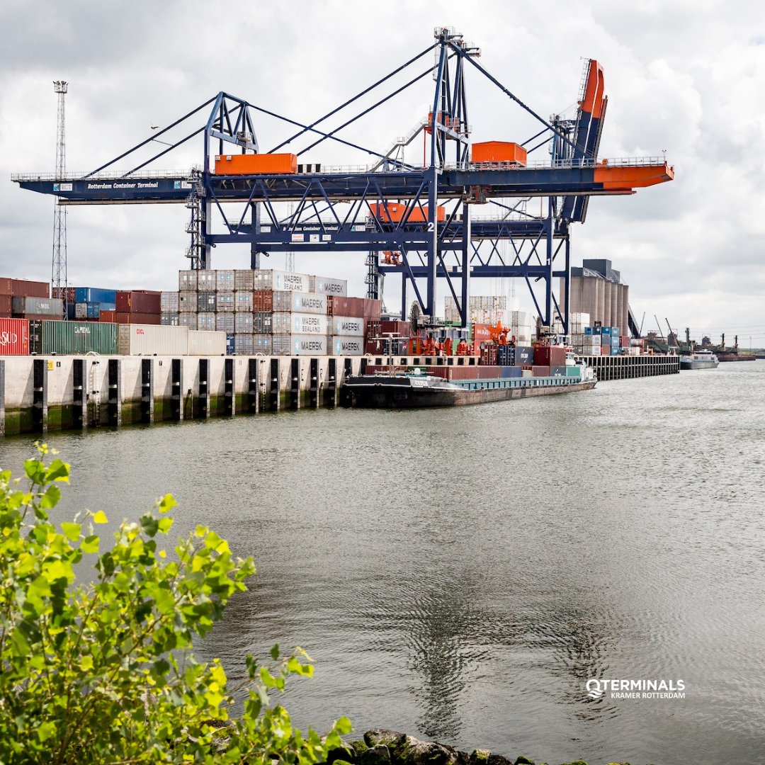 Our state-of-the-art Rotterdam Container Terminal (RCT) features a deep draft of 10 meters and an extensive quay stretching 400 meters, enabling feeders, shortsea, and inland vessels to load and unload around the clock with unmatched efficiency.

#containerterminal #containers