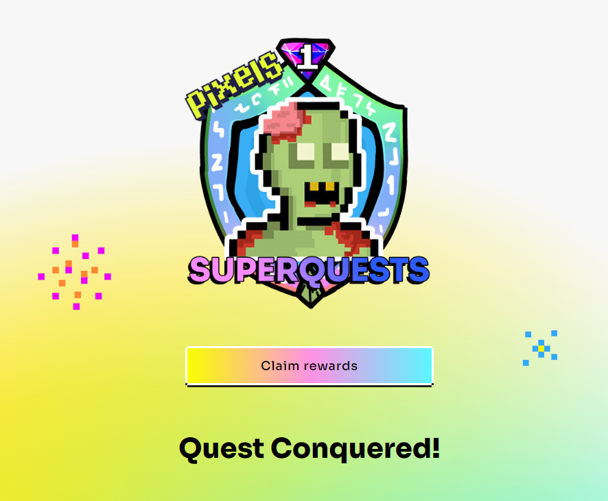 Cloudjun6's tweet photo. LFG!! Super Quest done!!
@YieldGuild @pixels_online
#YGG #superquest #Pixels https://t.co/PjuobBtUs4