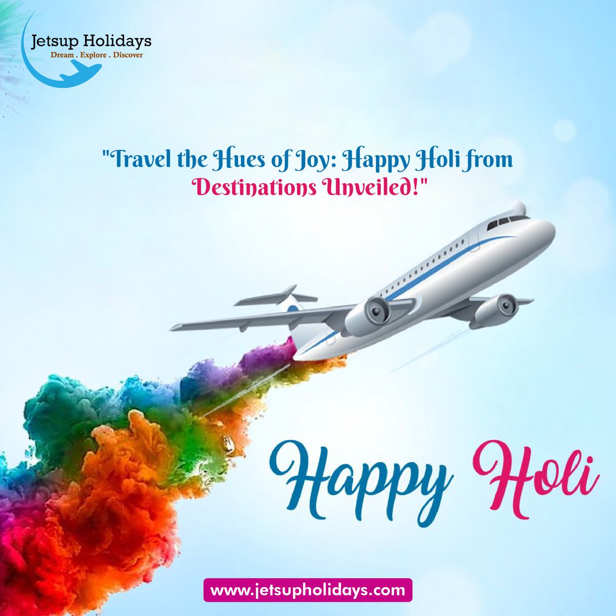 JetsupH's tweet photo. "Travel the Hues of Joy: Happy Holi from Destinations Unveiled!" @JetsupHolidays 

#ColorfulJourneys #JoyfulAdventures #DestinationsUnveiledHoli #SplashOfHappiness #JoyousHues #HoliAdventures #TravelBliss #DestinationsUnveiled #FestivalOfColors #HappyHoli #jetsupholidays https://t.co/vvWNN3DZec