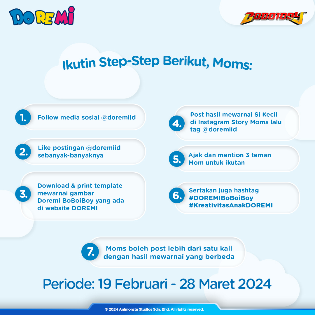 Moms masih berkesempatan untuk bantu kembangkan kreativitas Si Kecil dan mendapatkan hadiah total JUTAAN RUPIAH hingga 28 Maret 2024! 🎨 Geser ke slide sebelah untuk lihat caranya💙 #DOREMIxBoBoiBoy #CelebrateLittleHero #BoBoiBoy #Giveaway #giveawayid #giveawayindonesiaupdate