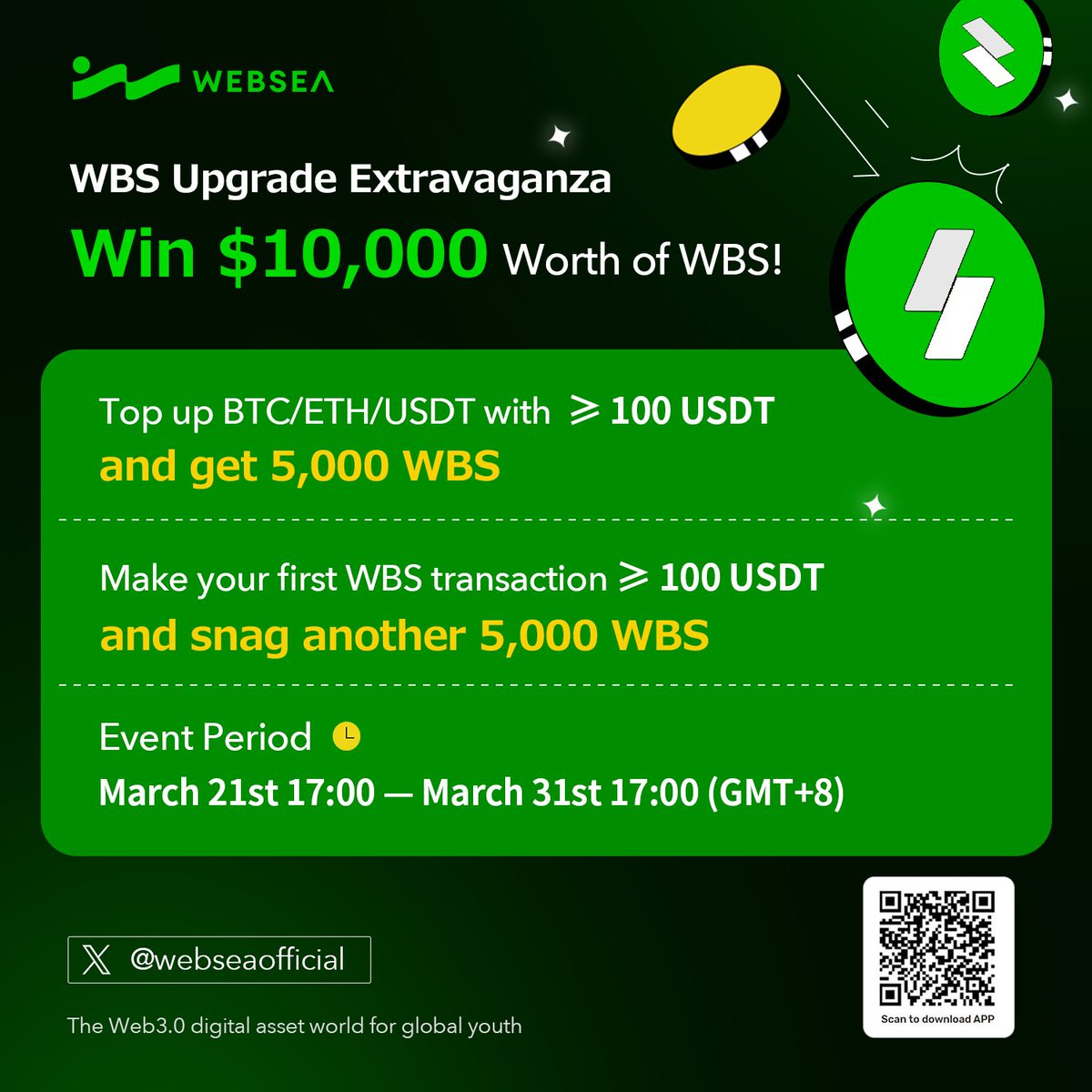 webseaofficial's tweet photo. 💥 Get ready for the ultimate thrill!
WBS Upgrade Extravaganza, Recharge, Trade, and Win 10,000 WBS Grand Prizes!

🚀 Hurry, join in for an exhilarating ride, and fuel your wealth growth!
👉 https://t.co/pHvHr5MD40

🔎 More Info: https://t.co/ch2haQRvtE https://t.co/OmK40ViqgI