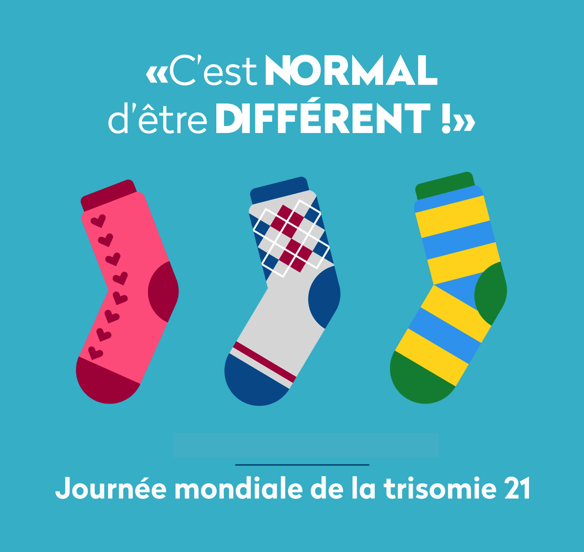 Aujourd'hui, c'est la Journée mondiale de sensibilisation à la Trisomie 21. Pour interpeler sur la différence et la norme, portez des chaussettes dépareillées afin de promouvoir une société plus inclusive !
