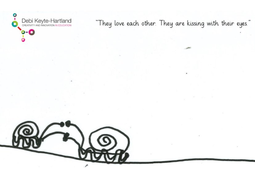 Observing the snails as their tentacles touched, this reception child drew her working theory which revealed their relational hypothesis. Children’s curiosity drives their search for answers to their own questions. We can then help to elaborate their meaning making. #eyfs #ECE