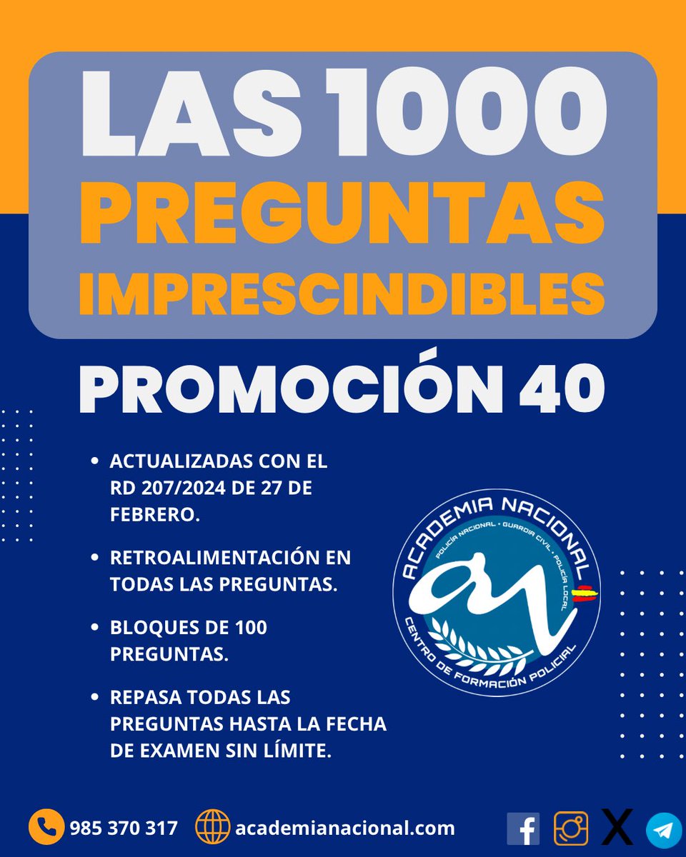 💪🏻Dale un último empujón a la preparación de la prueba teórica!

1000 preguntas con retroalimentación para promoción 40 de #policianacional

Toda la info:

🔗 academianacional.com/producto/1000-…