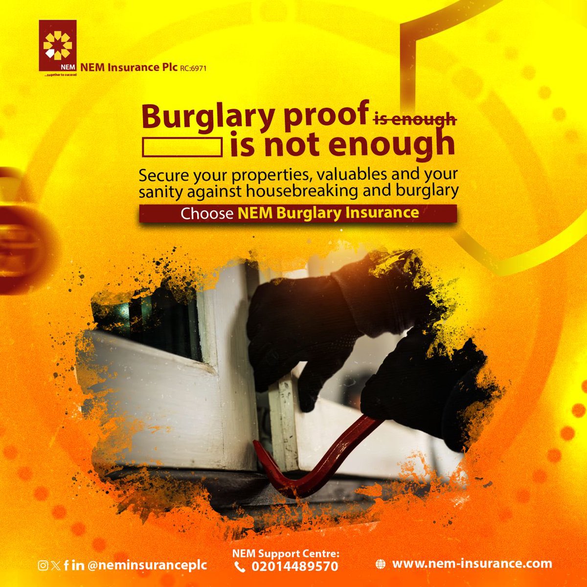 Burglary proof? That’s just the first step. For true peace of mind, step up with NEM Burglary Insurance. Send us a DM to get started today! #BurglaryInsurance #NEMInsurancePlc #BeNEMSure