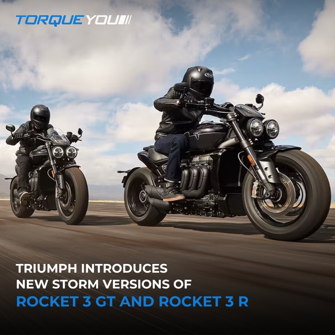 Triumph India has listed the most powerful series production bikes to date, the Rocket 3 Storm R and GT, at Rs 21.99 lakh and Rs 22.59 lakh.

👉To read the  full news: bit.ly/4apVsL5

#TorqueYou #triumphmotorcycles #rocket3stormr #rocket3stormgt #triumph #bikes