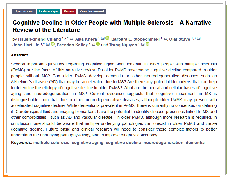 A Narrative Review on #CognitiveDecline in #Older People with #MultipleSclerosis' #aging #dementia #biomarker #neurodegeneration 🔗mdpi.com/1664214