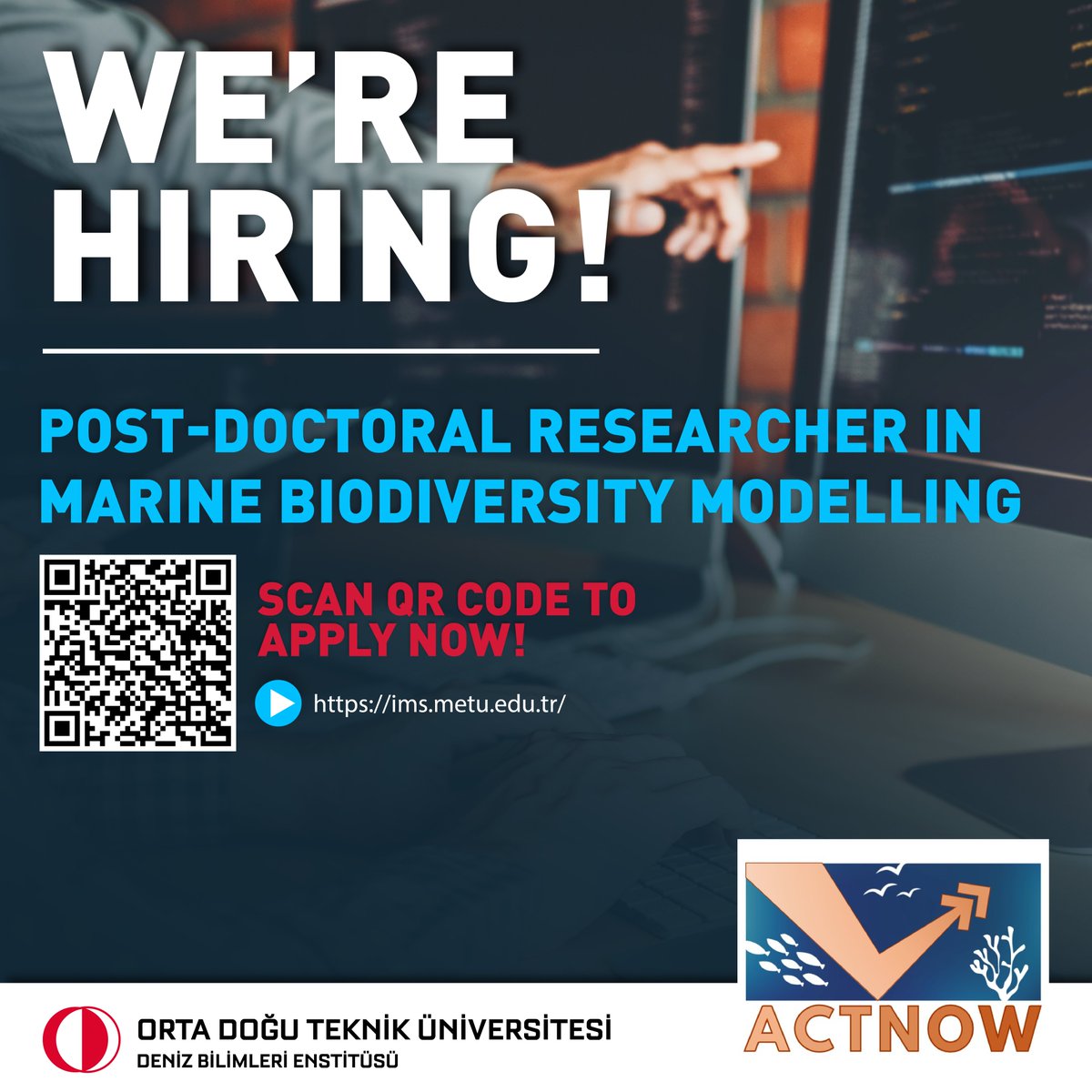 📢METU-IMS is hiring! We are enlarging our scientific team with a post-doc position in Marine Biodiversity Modelling within #EU #HorizonEurope @ActnowMarine Project. Job description and application details⬇ ims.metu.edu.tr/announcement/p… @METU_ODTU #Hiring #MarineScience #OpenVacancy