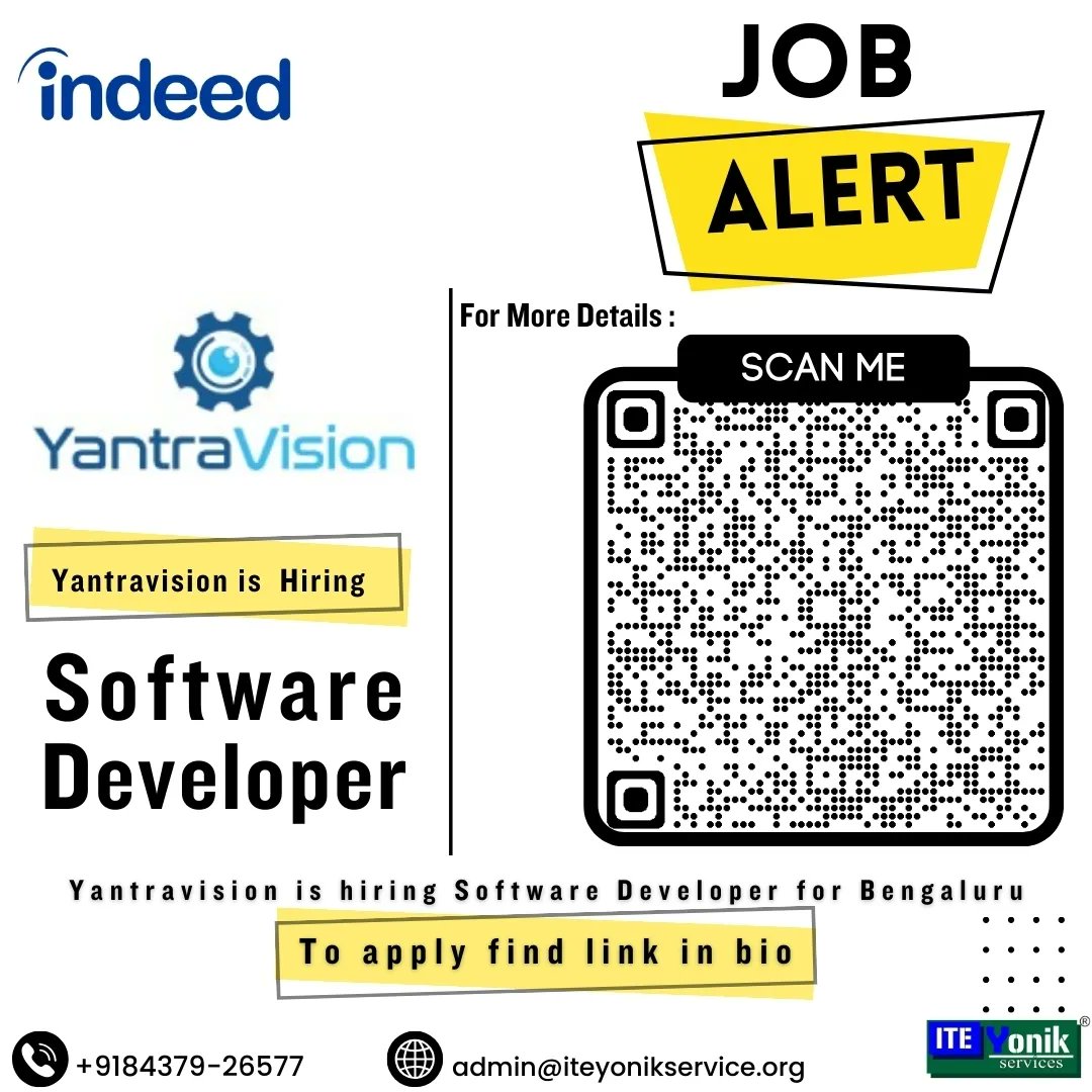 ITEYONIKService's tweet image. Yantravision is hiring #software_developer
Resource credit @indeedworks
Job Alerts by @iteyoniks_training_internships
t.ly/lamOl
#Iteyoniks #jobalert
#Naukri #Indeed #NowHiring #JobOpening
#joblisting #JobFair #jobposting #applynow #vacancy #bengaluru #karnataka