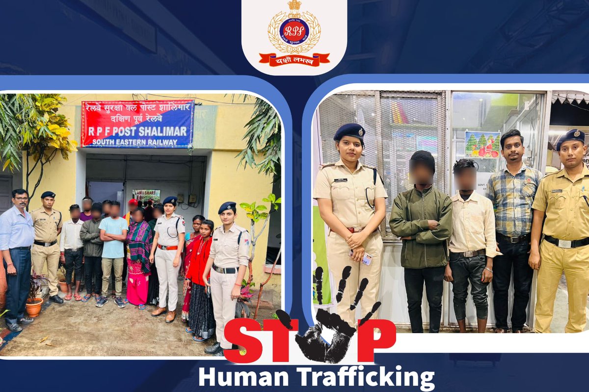 #IndianRailways:Gateway to Safety, Not Trafficking.

#RPF Shalimar arrested 02 traffickers and rescued 08 individuals (including two minors) who were intended to be taken to Khurda for forced labor. 
We maintain #ZeroTolerance to #HumanTrafficking-a crime against humanity.
#AAHT