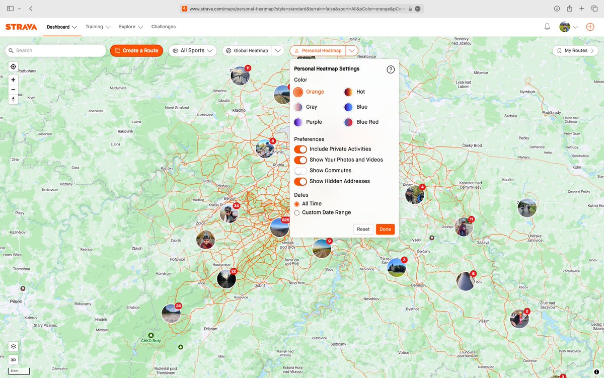 PSA: Personal Heatmap na Strava nově umí zobrazit vaše fotky a videa a jde se skrz to prokliknout na konkrétní aktivity.