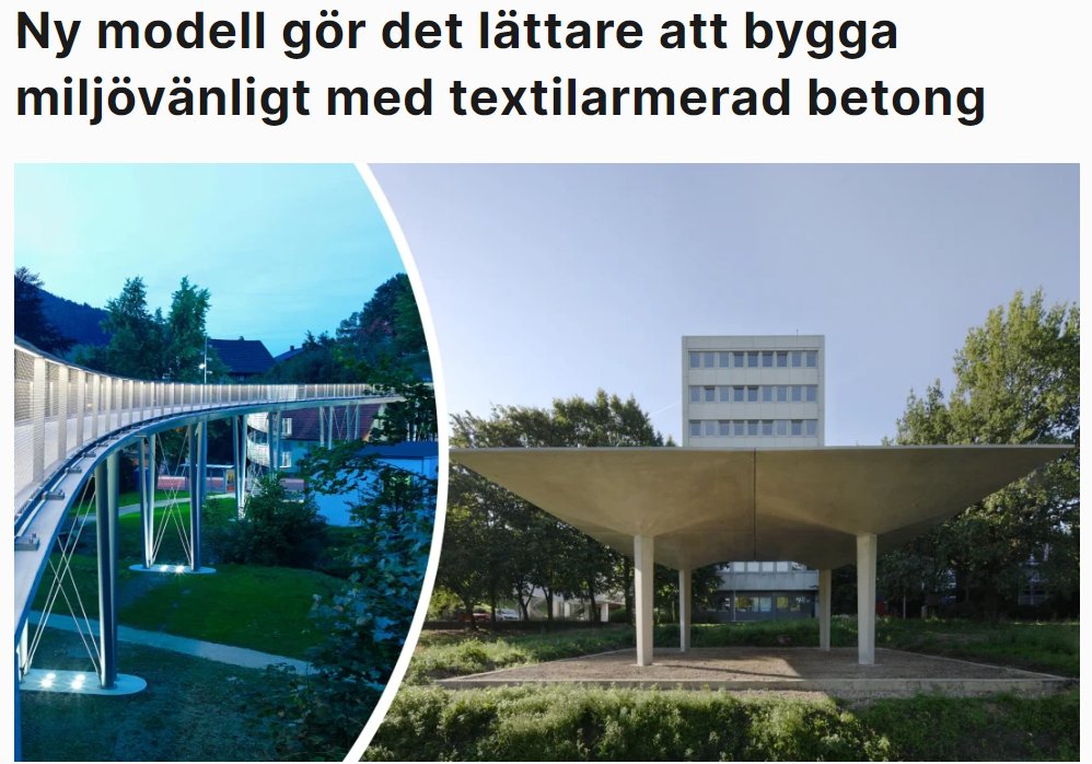 Använder vi istället textilarmering kan vi minska cementåtgången och dessutom använda mindre betongmängder − och därmed minska klimatpåverkan, säger Karin Lundgren, som är professor i betongbyggnad vid Arkitektur och samhällsbyggnadsteknik på Chalmers.
chalmers.se/aktuellt/nyhet…
