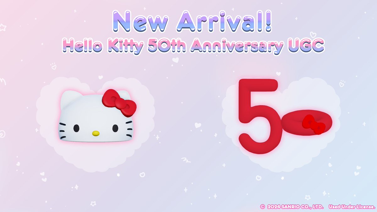 RockPandaGames's tweet image. New Hello Kitty 50th Anniversary UGC added to the Sweet City Store!🥳 
Hello Kitty arrives again with her latest designs~🎁
If you like them, please don't miss them! 
Stay tuned for more updates🙌 
#Roblox #HelloKitty50th