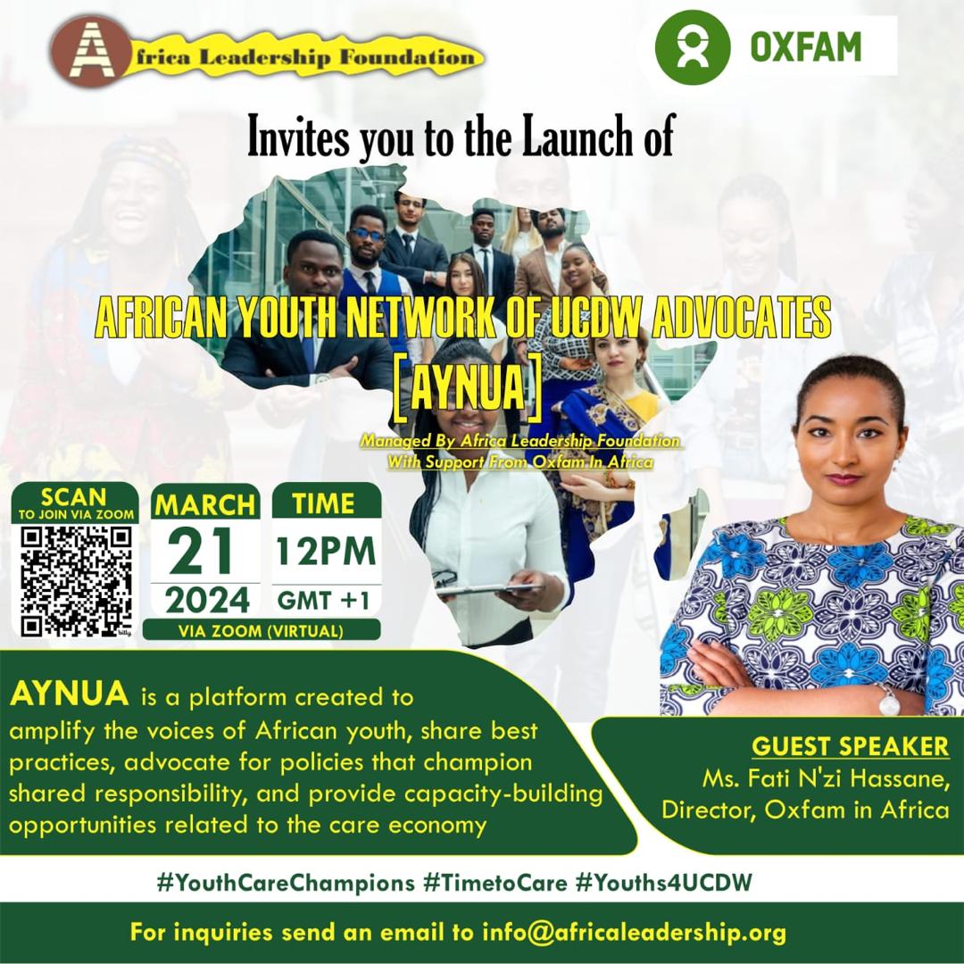 Join @alf_NGR and @OxfaminAfrica on the virtual launch of the of the African Youth Network of Unpaid Care and Domestic Work Advocates (#AYNUA). 📅 Thursday, March 21th, 2024 📷 12 PM GMT+1 📷 us06web.zoom.us/j/83146829421?…