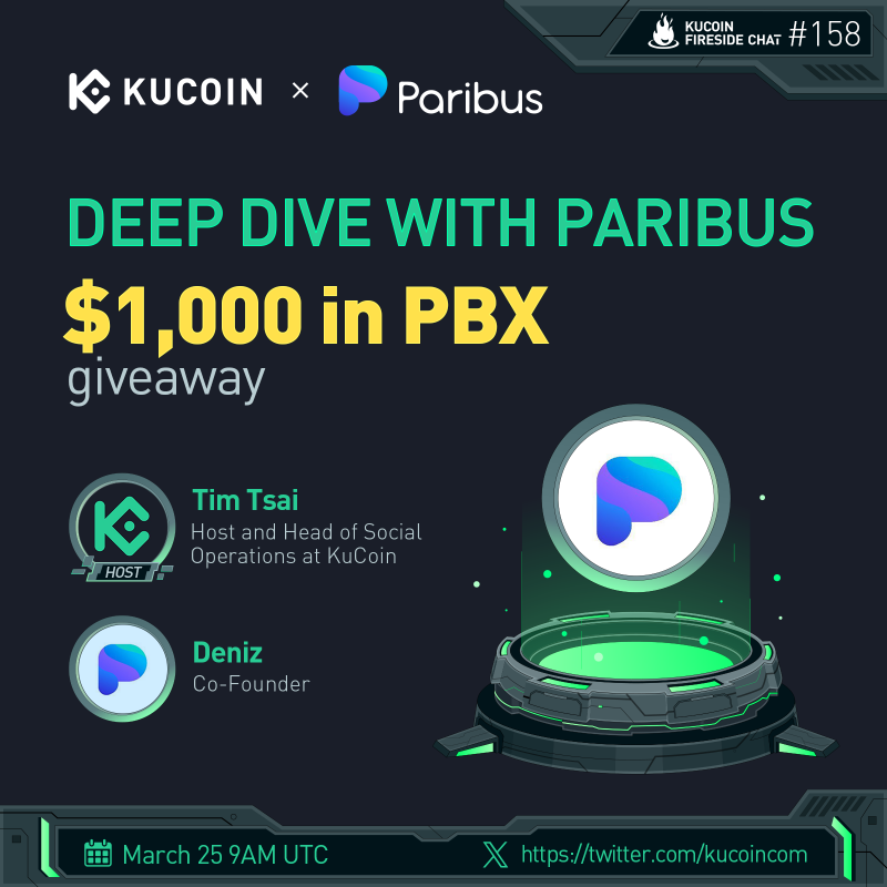 kucoincom's tweet photo. 🔥Tune in on our next #KuCoin Fireside chat where we'll dive deep into the world of @paribus_io!
 
🎁$1,000 in $PBX (10 winners)
 
1️⃣Follow @kucoincom &amp; @paribus_io
2️⃣RT, like &amp; tag 2 friends
3️⃣Fill in form: https://t.co/hgSHx7hD1H
4️⃣Join the space
 
✅Set a reminder