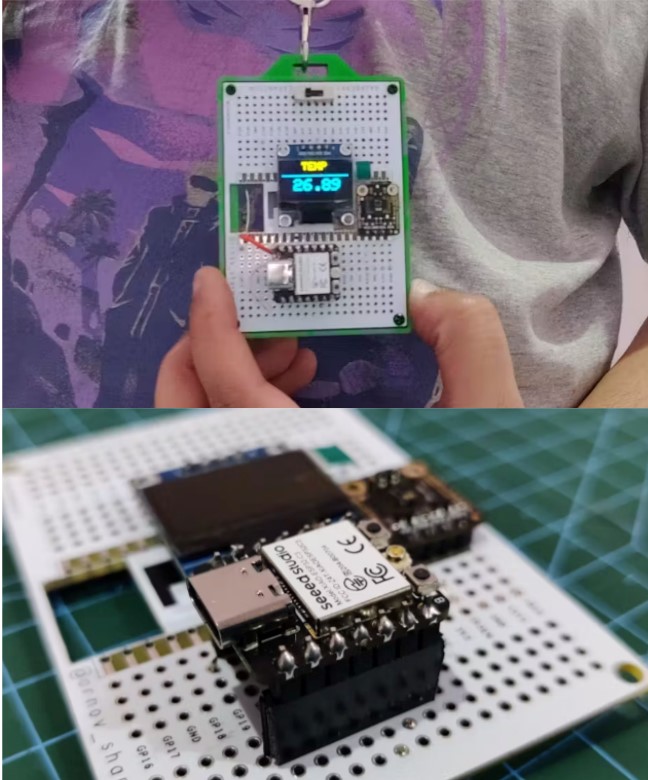 🪪Wearable Temperature Card: Stay Cool with XIAO
The heart of this project was an #XIAOESP32C3 development board, which is paired with an SSD1306 display. 🙌An SHT40 TEMP sensor is being used for temperature data, and the whole setup is powered by a small 3.7V LiPo cell that is