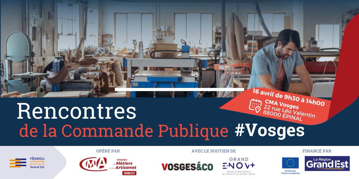 🔴Venez assister à la Rencontre de la Commande Publique #Vosges du 16/04 à #Epinal et rencontrer des acheteurs publics dans le cadre de rendez-vous individuels

👉Inscription obligatoire avant le 09/04 : 
commandepublique-grandest.fr/evenement/reco…