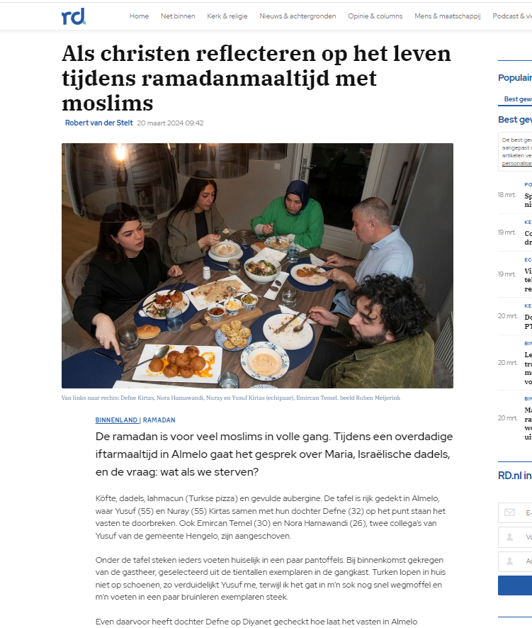 Het RD gaat helaas ook al mee in het Islam geknuffel. 

Begrip tonen en meedoen aan delen van de Ramadan is geen Evangelisatieproject. 
Echt niet. 
Het is, misschien onbewust, meebuigen voor Allah.