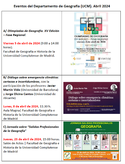 Actividades del mes de abril en el Departamento de Geografía @UCMGeo @UCM_fghis @AGE_Oficial