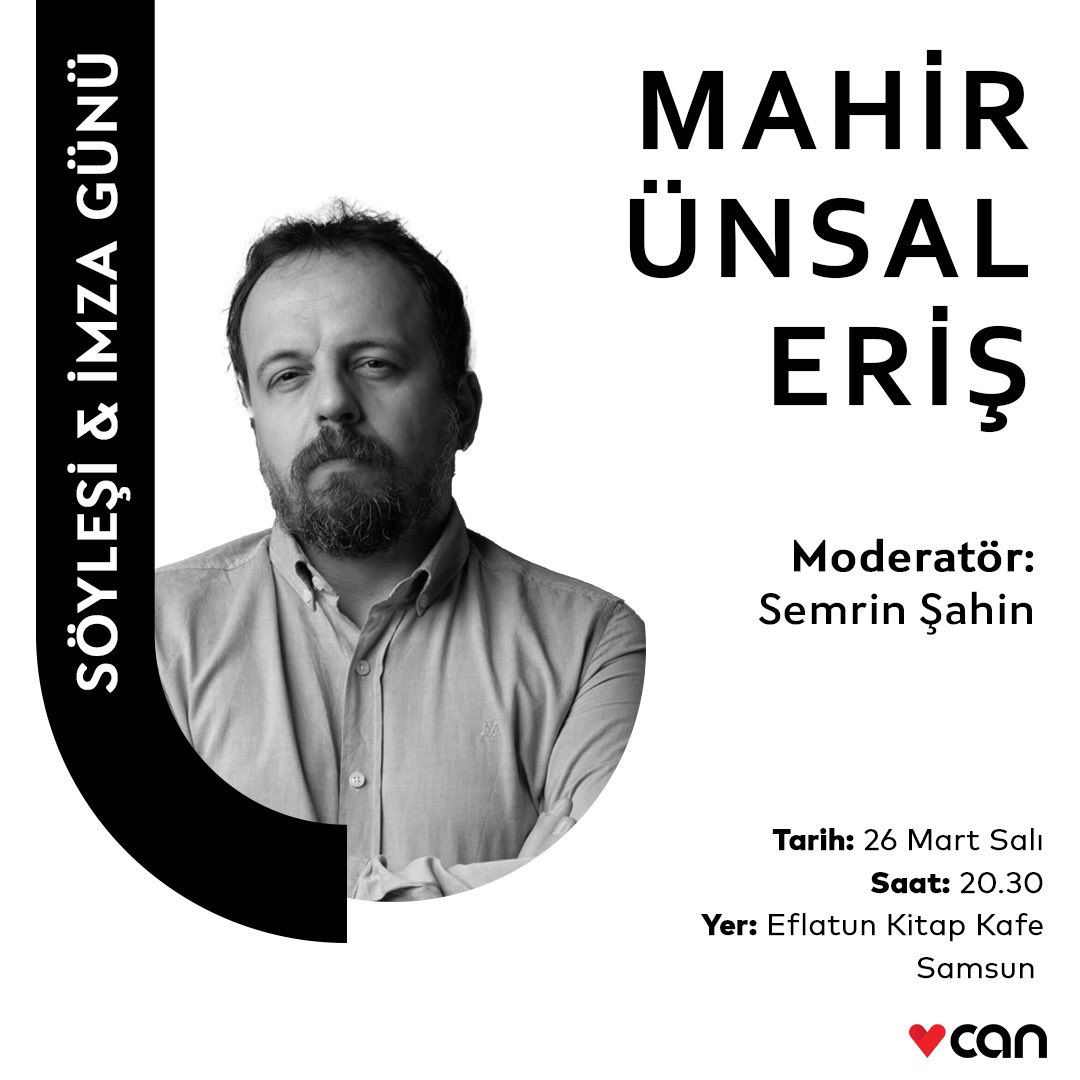 Mahir Ünsal Eriş 26 Mart Salı günü saat 20.30’da Samsun, Eflatun Kitap Kafe’de okurlarıyla buluşacak.