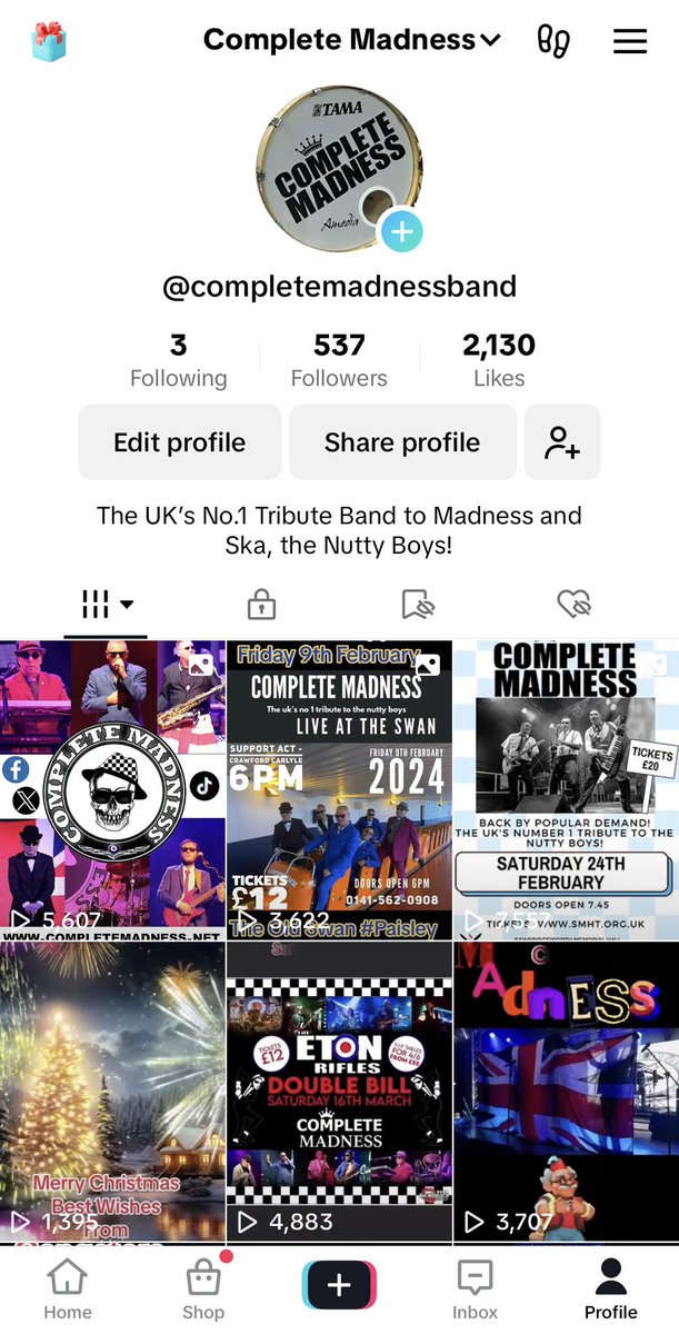 Hey Folks, dont forget to check out our #TikTok account too 😎 Follow us on there too if you can: @completemadnessband #SomeHalfDecentMusicians #CompleteMadness #Ska #Madness #2tone #thespecials #thebeat #BadManners #Gig #LiveMusic