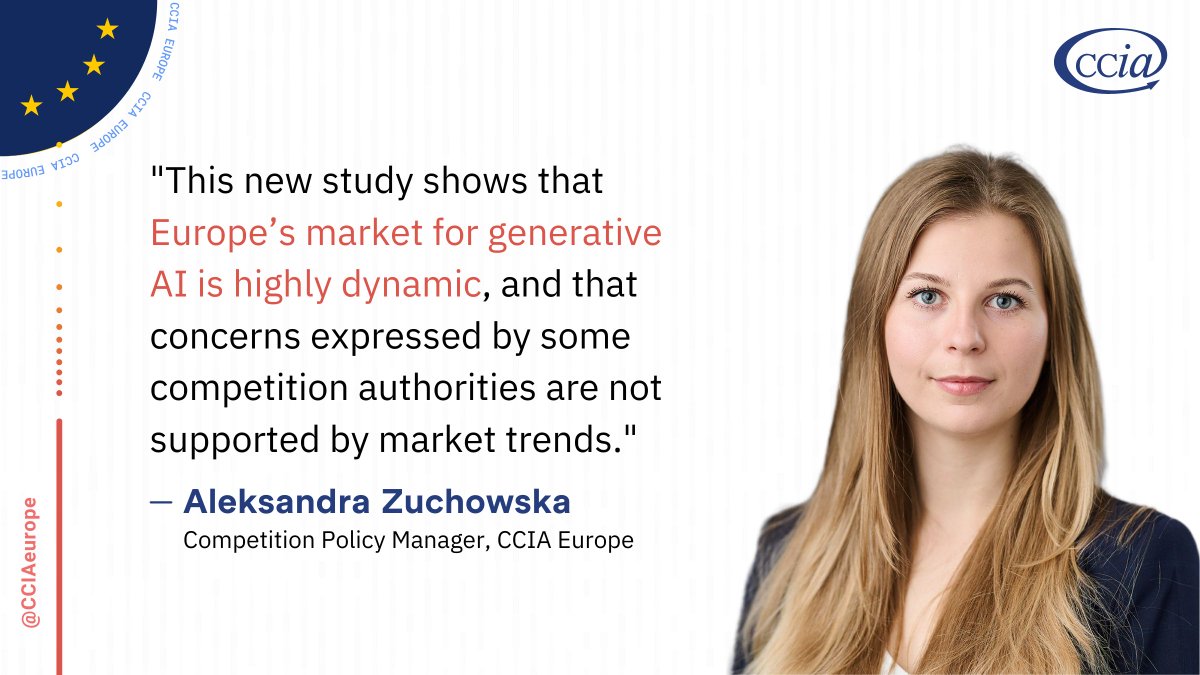 Press release 📑 #GenerativeAI Thriving in Competitive EU Market, New Study Finds @zuchowska_a: 'Allowing #competition to flourish in the #AI market will be more beneficial to 🇪🇺 consumers than additional regulation prematurely being imposed.' ➡️ ccianet.org/news/2024/03/g…