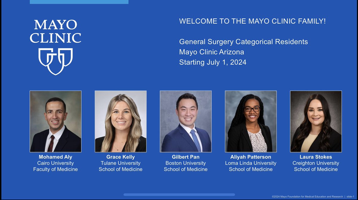 MayoAZSurg's tweet photo. It’s never too late to celebrate our incoming categorical and preliminary General Surgery interns for 2024-2025!

Welcome to the @MayoAZSurg family. We are so excited to have landed you and can’t wait for you to start in a few months. You’re all in for one heck of a ride! https://t.co/cDp8lq2Kq8