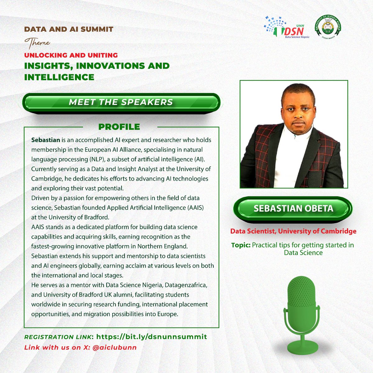 aiclubunn's tweet image. Saturday go hot 🔥 🔥 

Mr. Sebastian, all the way from the University of Cambridge, will be giving us practical tips for getting started in data science.

Don&apos;t miss this event for anything!!!

#dsnunnsummit
#dataandaisummit
#dsnunn