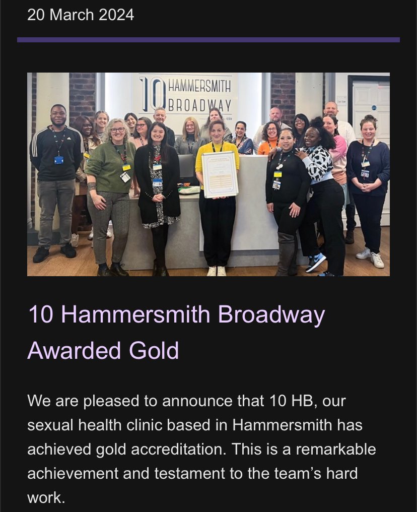 Really proud of all of our team @10HBHealth whose hard work and great clinical care led to our gold accreditation from @ChelwestFT