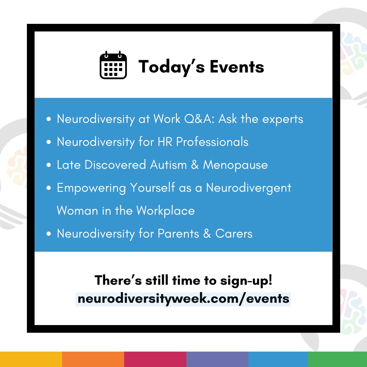 NCWeek's tweet photo. It's Day Four of #NeurodiversityCelebrationWeek 2024! 🌟

Here are a few ways you can join in the celebrations...

1. Sign up &amp; show your support
2. Join the free events
3. Download the social media pack
4. Explore all of the free resources 

#NeurodiversityWeek #NCW #ThisIsND https://t.co/KhQQsorqwB