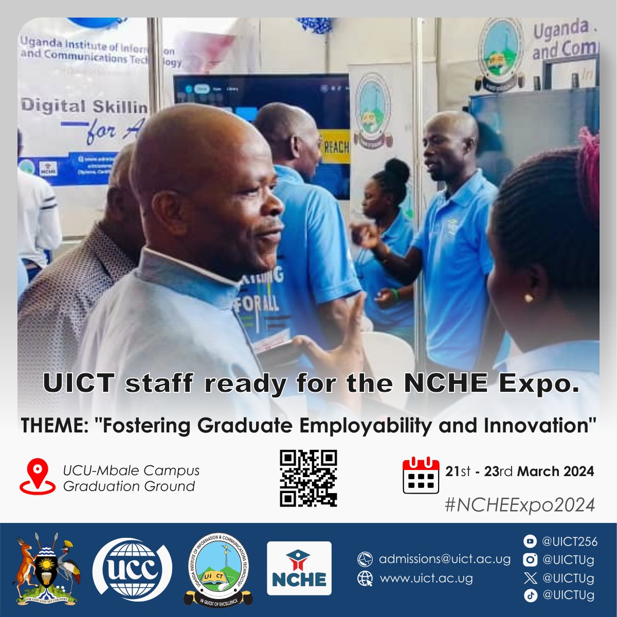 @UICTug staff at the @NCHE_Uganda Expo in Mbale- ready to showcase how we are fostering graduate employability through digital skilling. This enhances productivity and efficiency in service delivery. #NCHEExpo2024 @UCC_Official @UCC_ED
