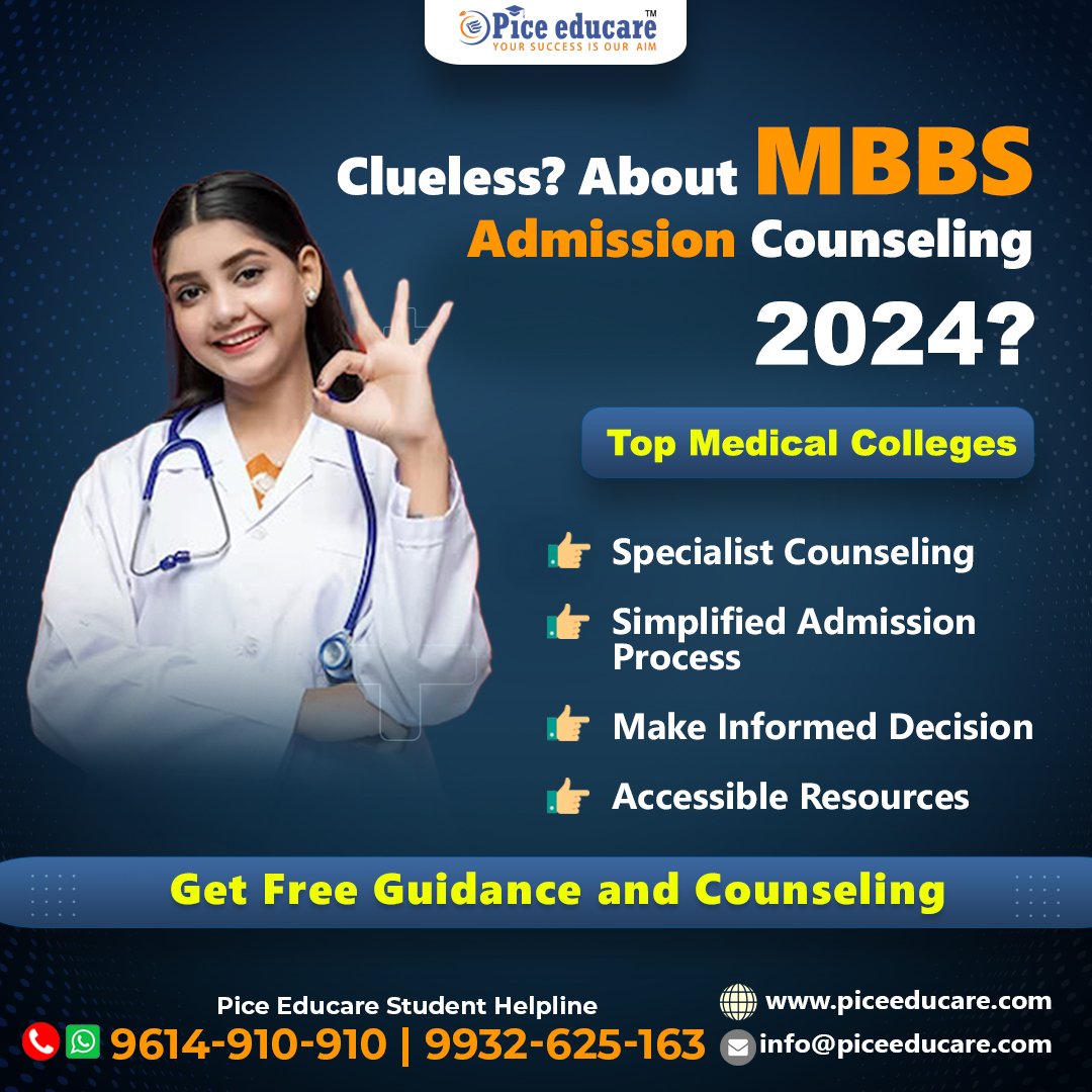 Clueless about MBBS Admission Counseling 2024? Know best college according to your rank. ☎️Contact us today.: 9614910910 / 9932625163 #neetugexam #MBBS #mbbsexams #MBBSCollege #MedicalCollege #NEETUG #NEETUG2024 #neetformfillup #neetugeditwindow #piceeducare