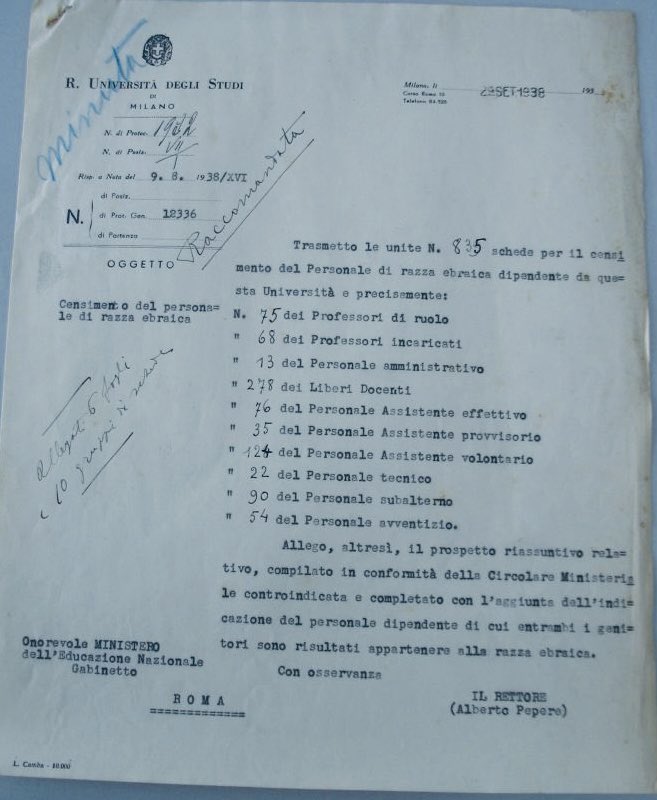 Dal 16 ottobre 1938, tutti gli insegnanti, i presidi e i direttori delle scuole ebrei furono sospesi dal servizio, così come gli aiuti assistenti universitari, il personale di vigilanza nelle scuole elementari e i liberi docenti 🕯️
