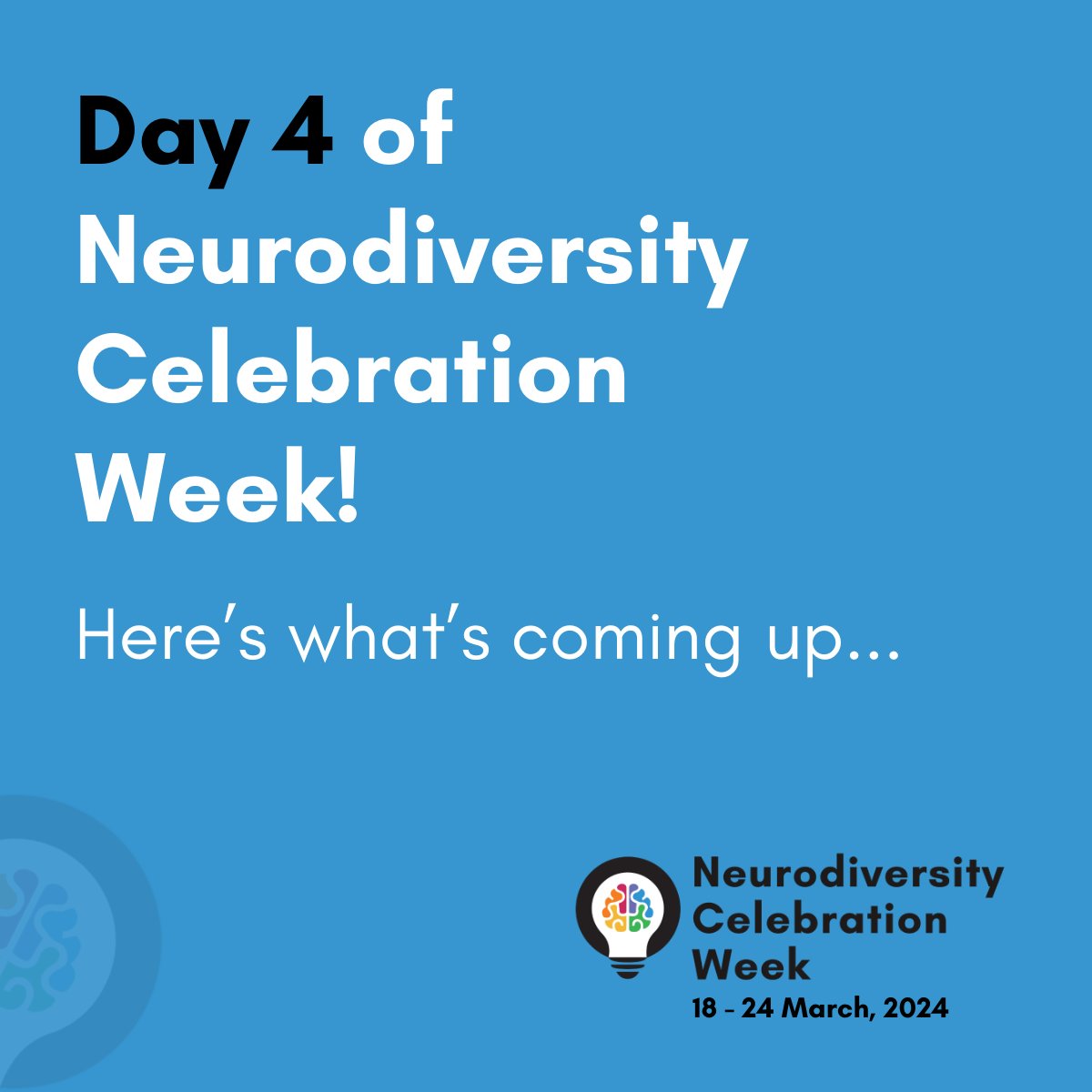 NCWeek's tweet photo. It's Day Four of #NeurodiversityCelebrationWeek 2024! 🌟

Here are a few ways you can join in the celebrations...

1. Sign up &amp; show your support
2. Join the free events
3. Download the social media pack
4. Explore all of the free resources 

#NeurodiversityWeek #NCW #ThisIsND https://t.co/KhQQsorqwB