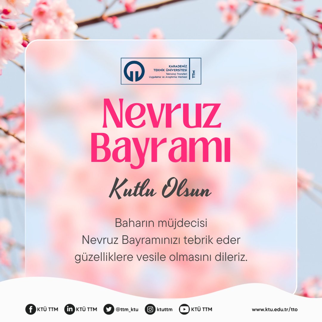 Baharın müjdecisi Nevruz Bayramınızı tebrik eder, güzelliklere vesile olmasını dileriz. 🌸 #ktü #ktüttm #KtüEkolü #KaradenizTeknikÜniversitesi #Nevruz #NevruzBayramı