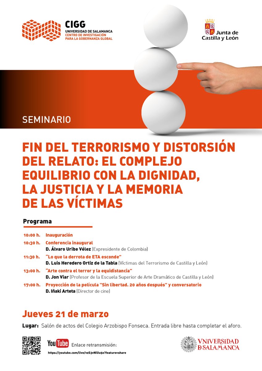 usal's tweet photo. #21DeMarzo | El Centro de Investigación para la Gobernanza Global (@ciggUSAL) organiza un seminario sobre terrorismo organizado. 

🕙10:00 horas
📍Salón de actos del Colegio Fonseca

➡️https://t.co/QYA1gkoiI4 https://t.co/if15bTgW12
