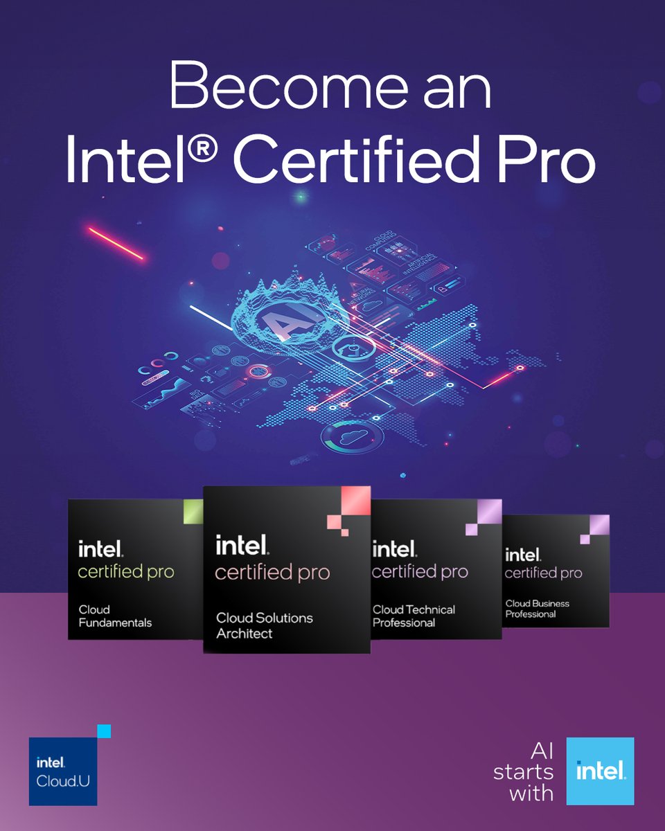 Earn your Intel® Certified Pro status and take control of the cloud. ☁️💡 Introducing Intel® Cloud.U, a program designed by industry-certified experts, offering cloud-agnostic trainings to enhance your cloud investments regardless of #cloud environment. #CloudFest2024