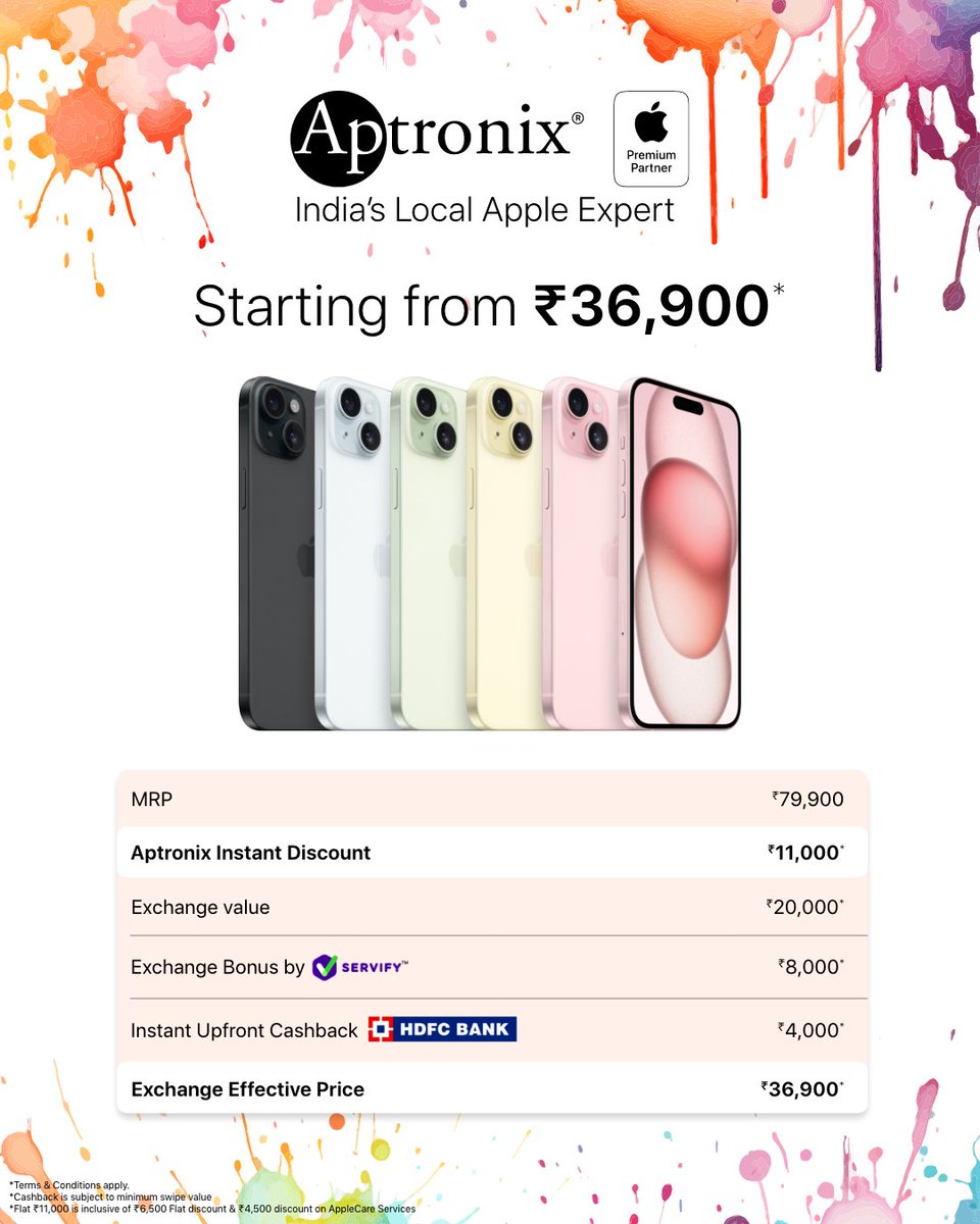 AptronixIN's tweet photo. Painting memories together! ๐
Visit your nearest Aptronix store using the link - https://t.co/hwUbup8lCm
#Aptronix #Apple #AppleIndia #AptronixIndia #iPhone #iPhone15 #LimitedPeriodOffer #iOS17 #Cashback #HDFCCashback #ExchangeBonus #Servify #Holi #HoliHai #HoliOffers #HappyHoli https://t.co/4WnkHMJzuB