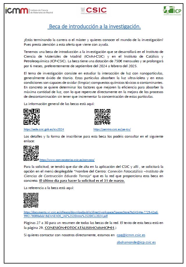 💥¿Estás terminando la carrera o el máster y quieres conocer el mundo de la investigación?
⚡️ Ofertamos @JAEIntro_CSIC con el <a href="/ICP_CSIC/">Instituto de Catálisis y Petroleoquímica (CSIC)</a>
💸750€/mes -> 6 meses
🔗 Más info: documenta.wi.csic.es/alfresco/downl…