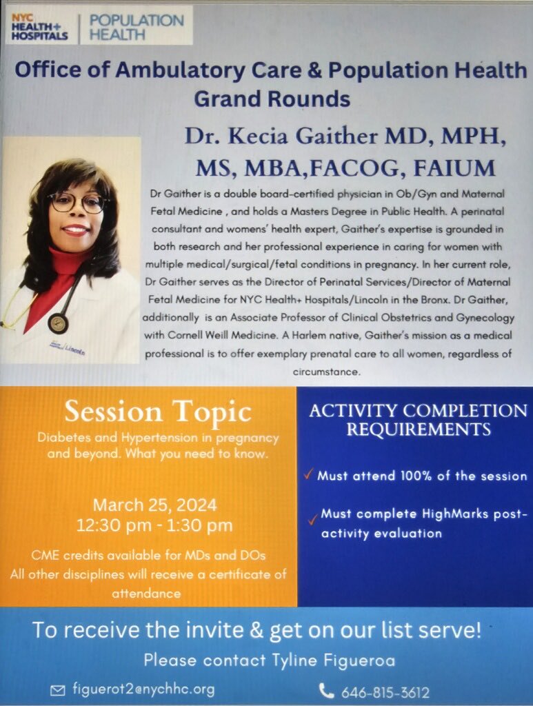 Join me Monday 3/25/24 from 12:30-1:30PM as I discuss “Diabetes and Hypertension in Pregnancy and Beyond:What You Need To Know “ Register: ww2.highmarksce.com